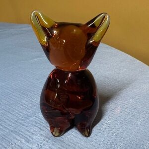 Rainbow Art Glass Figurine Amber Sitting Cat or Kitten